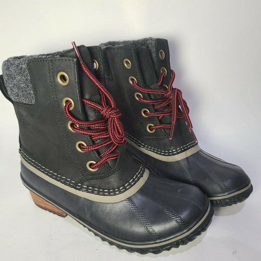 SOREL Women ankle Boots slimpack  Black gray lace up duck rubber US 6 37 new - Picture 2 of 6